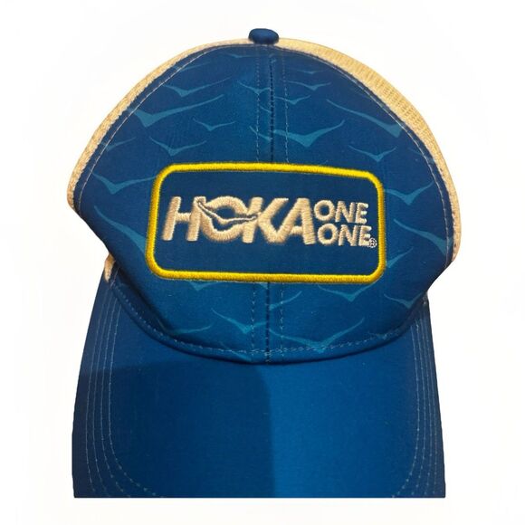 Hoka One One Mesh Trucker Hat Blue/White "Time To Fly" Adjustable Snapback Blue - Picture 2 of 5